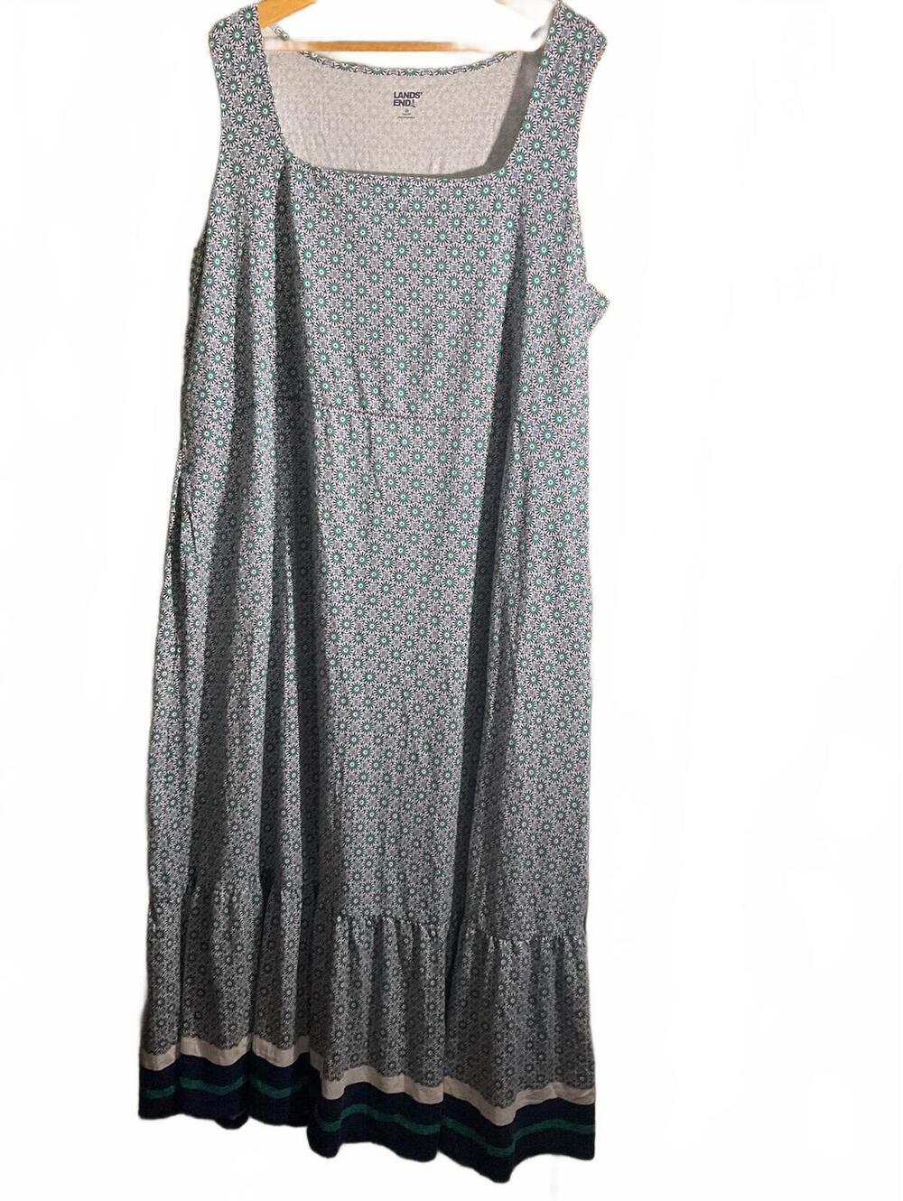 Lands' End Sleeveless Patterned Maxi Boho Dress with Ruffle Hem 2X